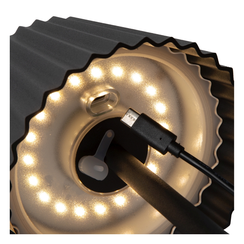 Lucide JUSTINE - Nabíjacia stolová lampa Vonkajšia - Batéria - LED Rozm. - 1x2W 2700K - IP54 - S bezdrôtovou nabíjacou podložkou - Čierna